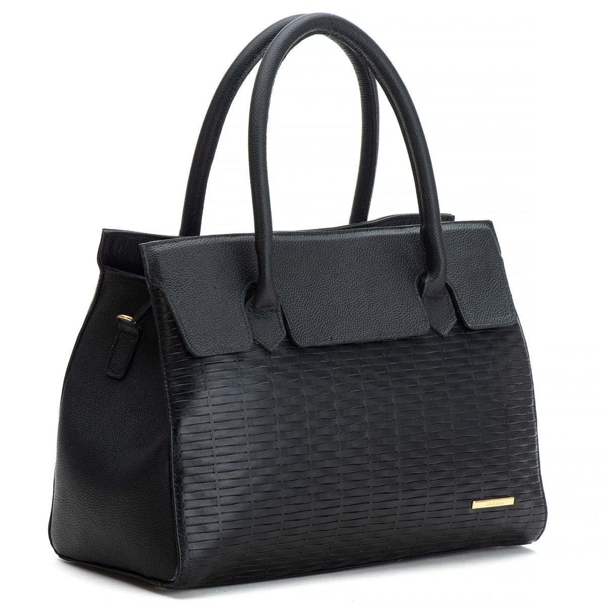 Bolsa Estruturada de Ombro Couro Preta Flavia