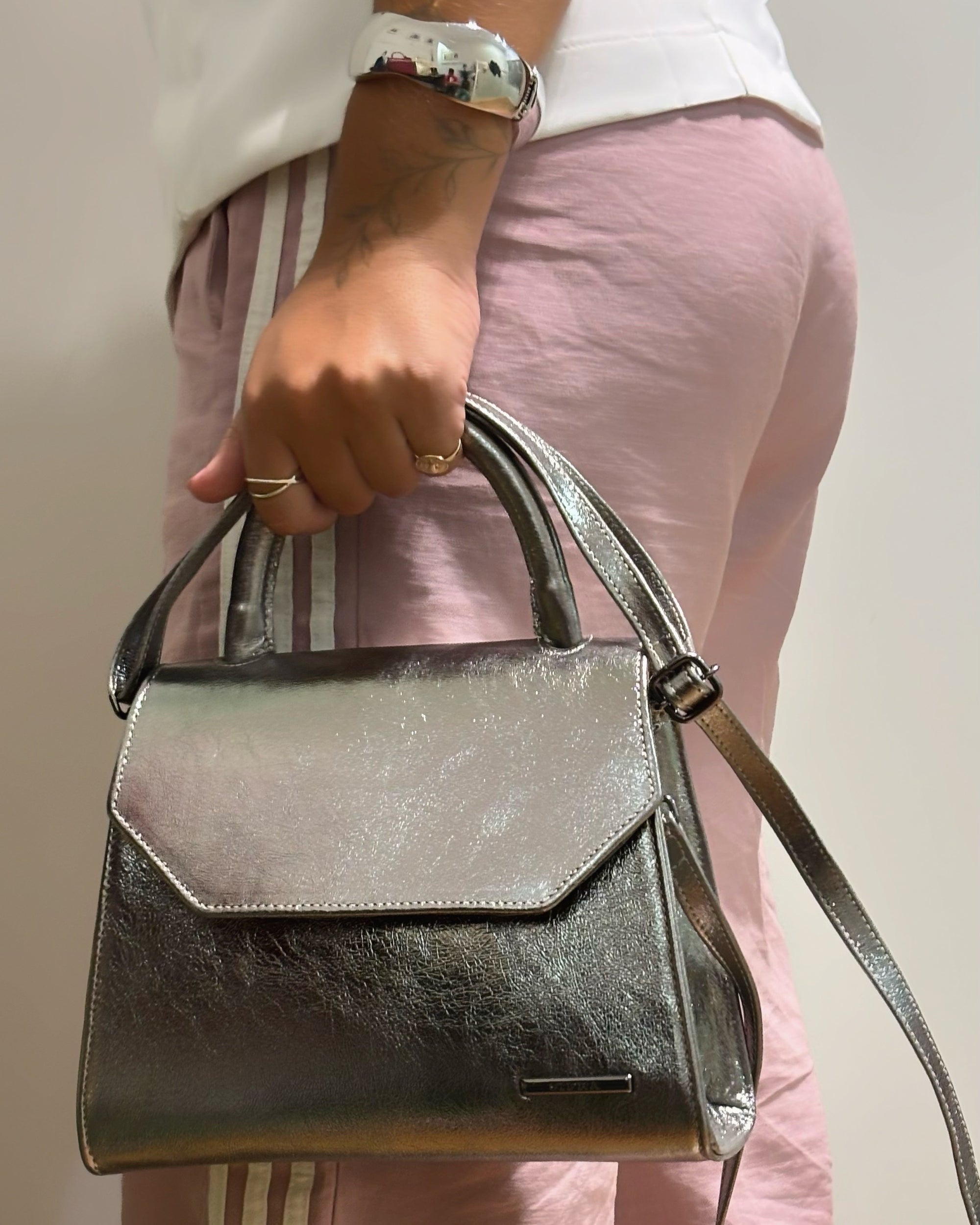 Bolsa Mão Transversal Couro Inox Paris