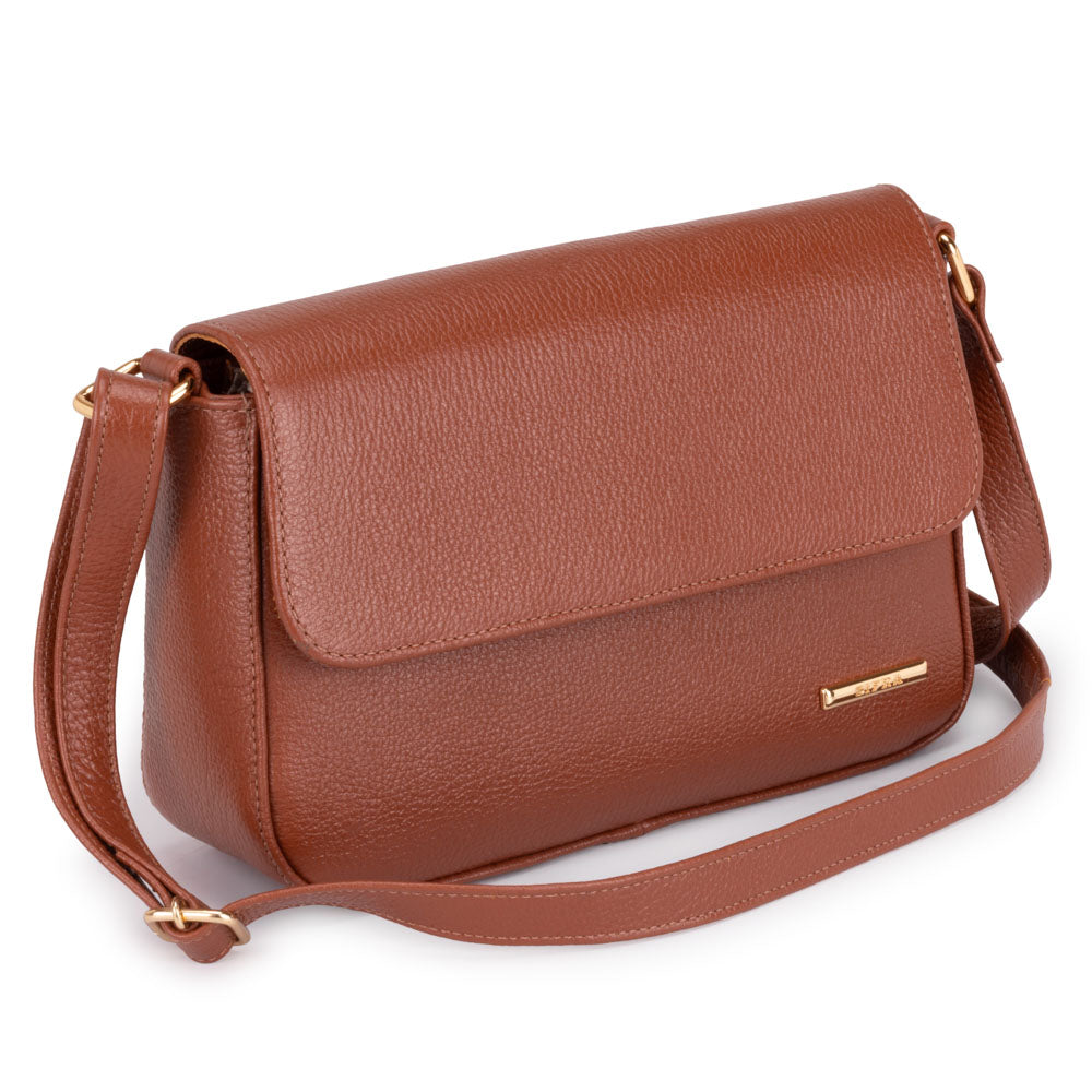 Bolsa Transversal Média Couro Marrom Ibiza