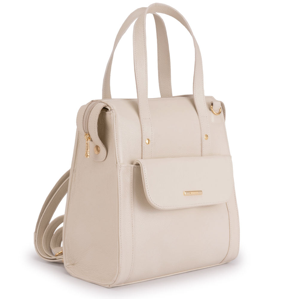 Mochila Feminina Média Couro Off White Amsterdã