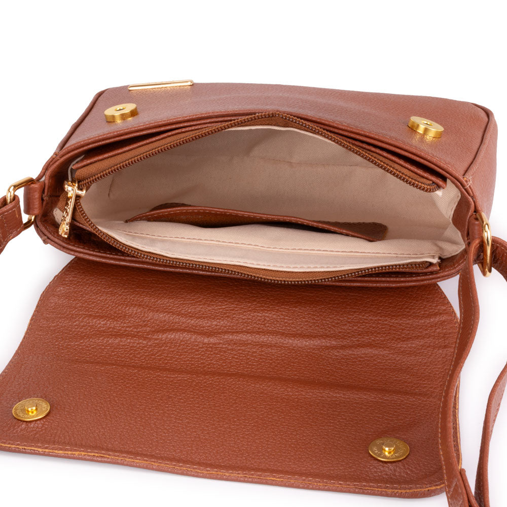 Bolsa Transversal Média Couro Marrom Ibiza