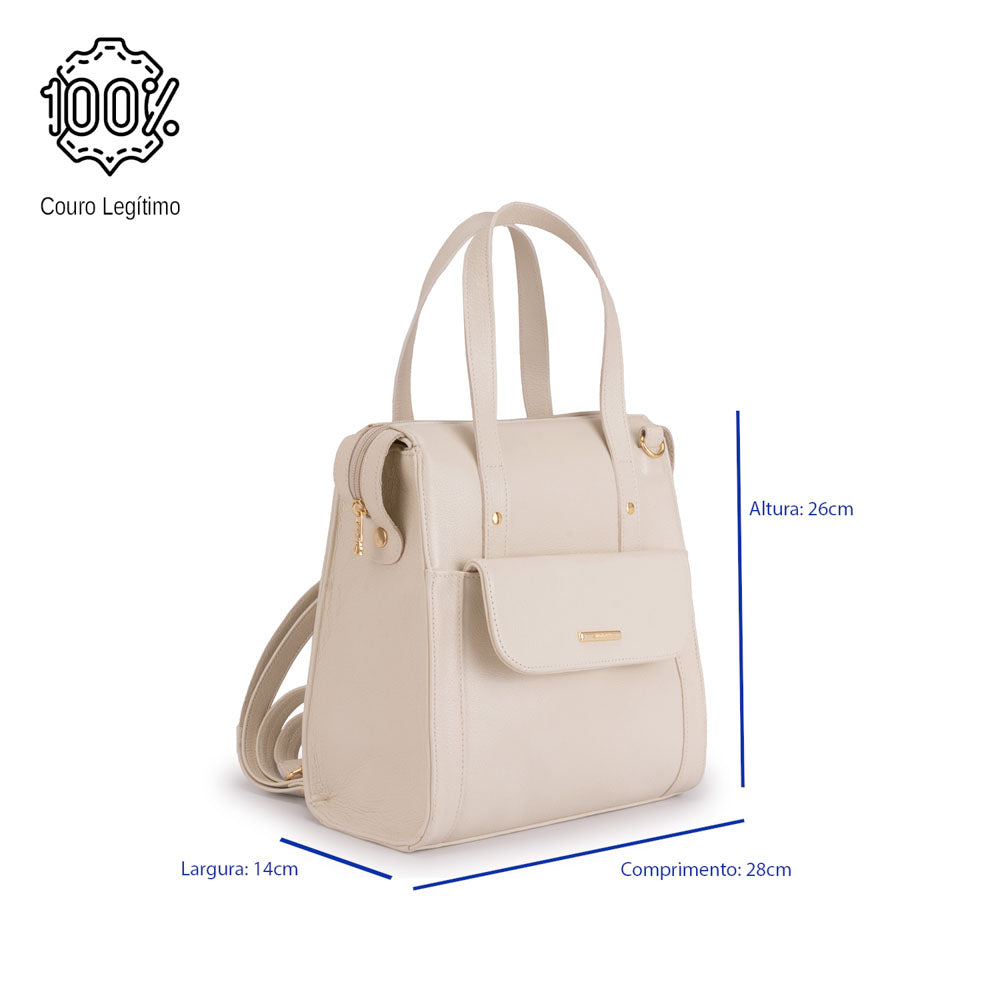 Mochila Feminina Média Couro Off White Amsterdã