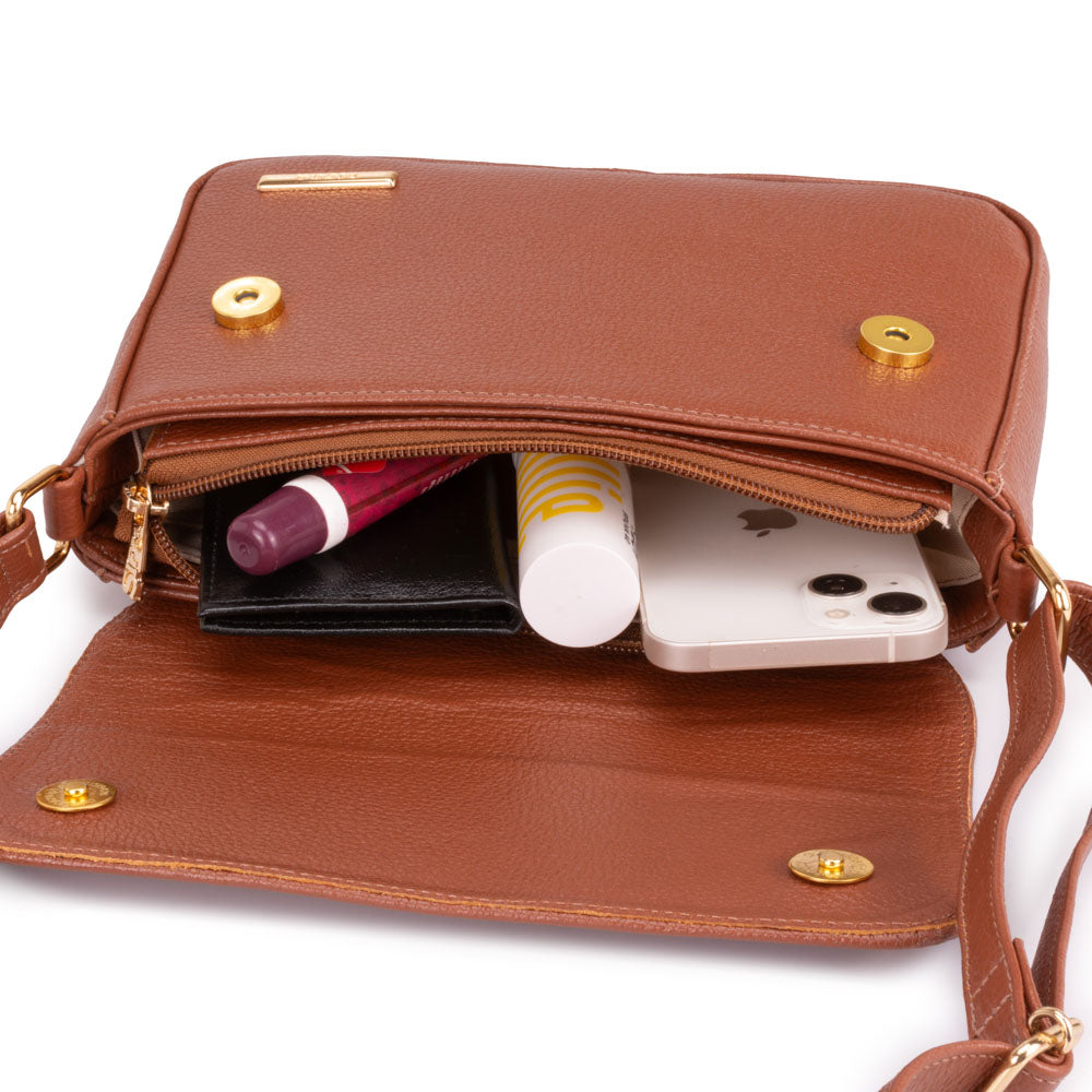 Bolsa Transversal Média Couro Marrom Ibiza