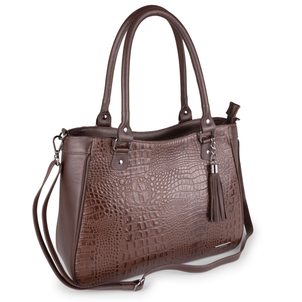 Bolsa Sacola Com Zíper Couro Marrom Ônix Madison