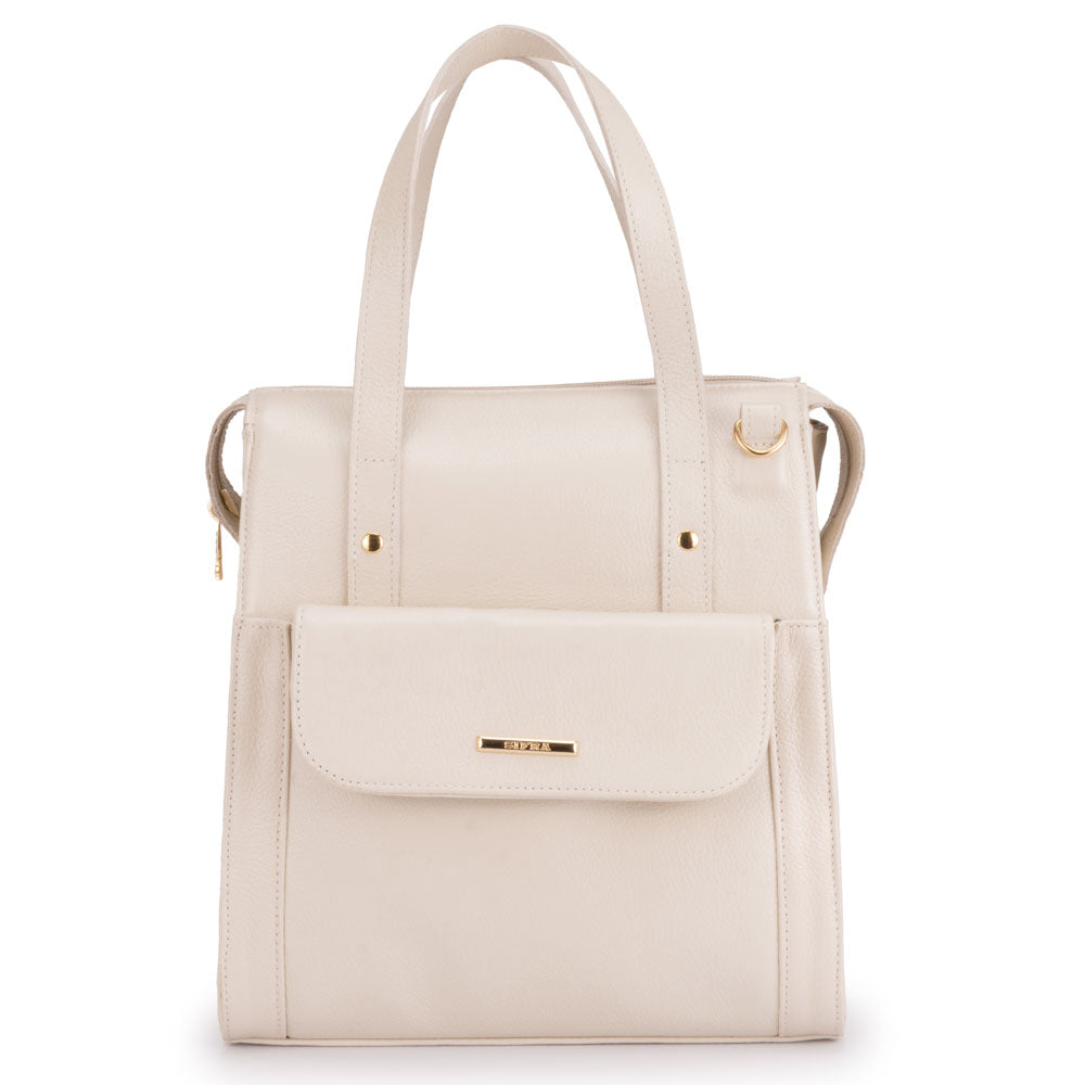 Mochila Feminina Média Couro Off White Amsterdã