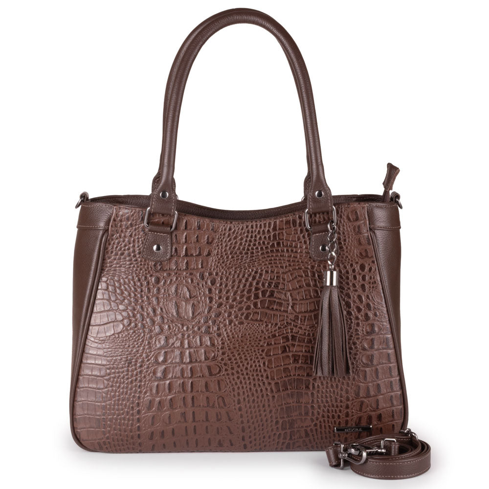 Bolsa Sacola Com Zíper Couro Marrom Ônix Madison