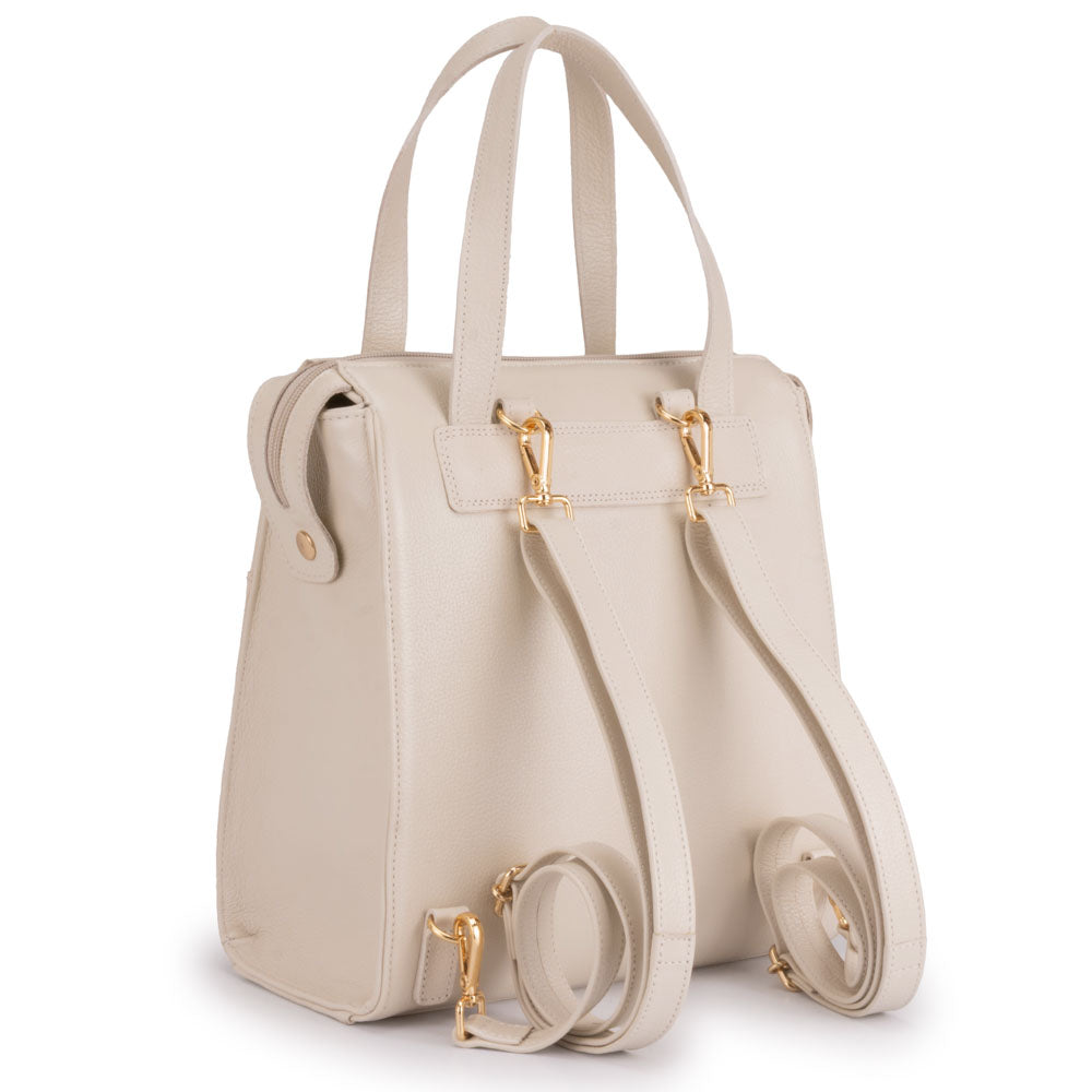 Mochila Feminina Média Couro Off White Amsterdã
