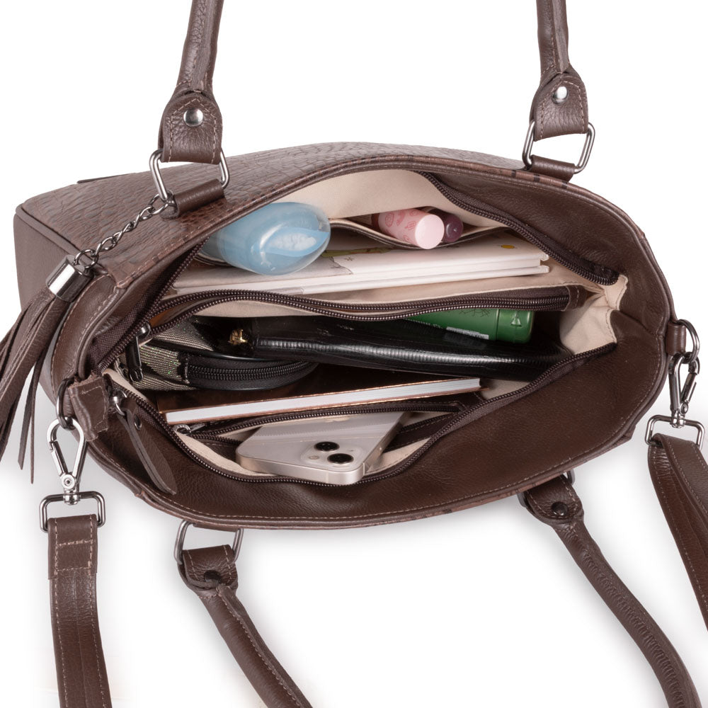 Bolsa Sacola Com Zíper Couro Marrom Ônix Madison
