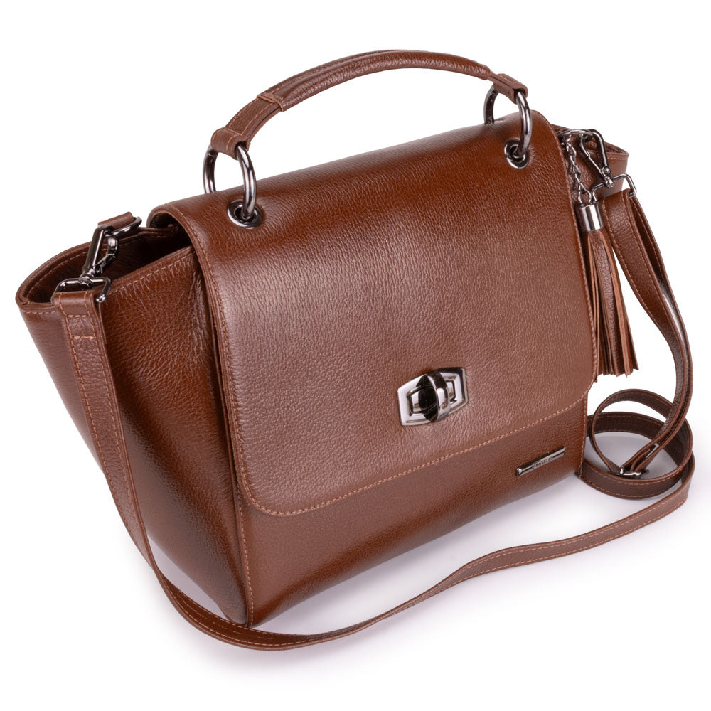 Bolsa de Mão Estruturada Couro Marrom Onix Cloe