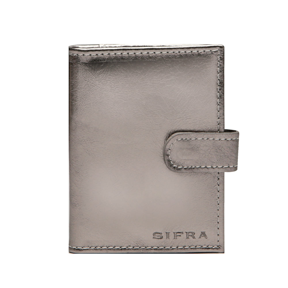 Porta Cartão e Documentos Feminino Couro Inox