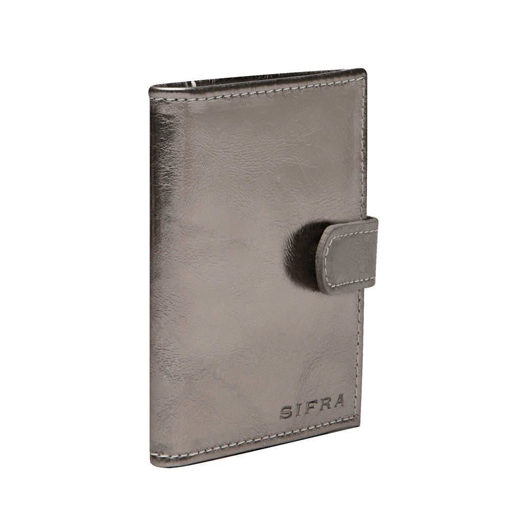 Porta Cartão e Documentos Feminino Couro Inox