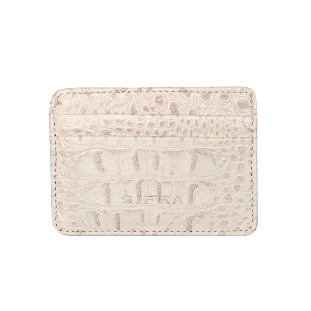 Porta Cartão Duplo Couro Croco Off White