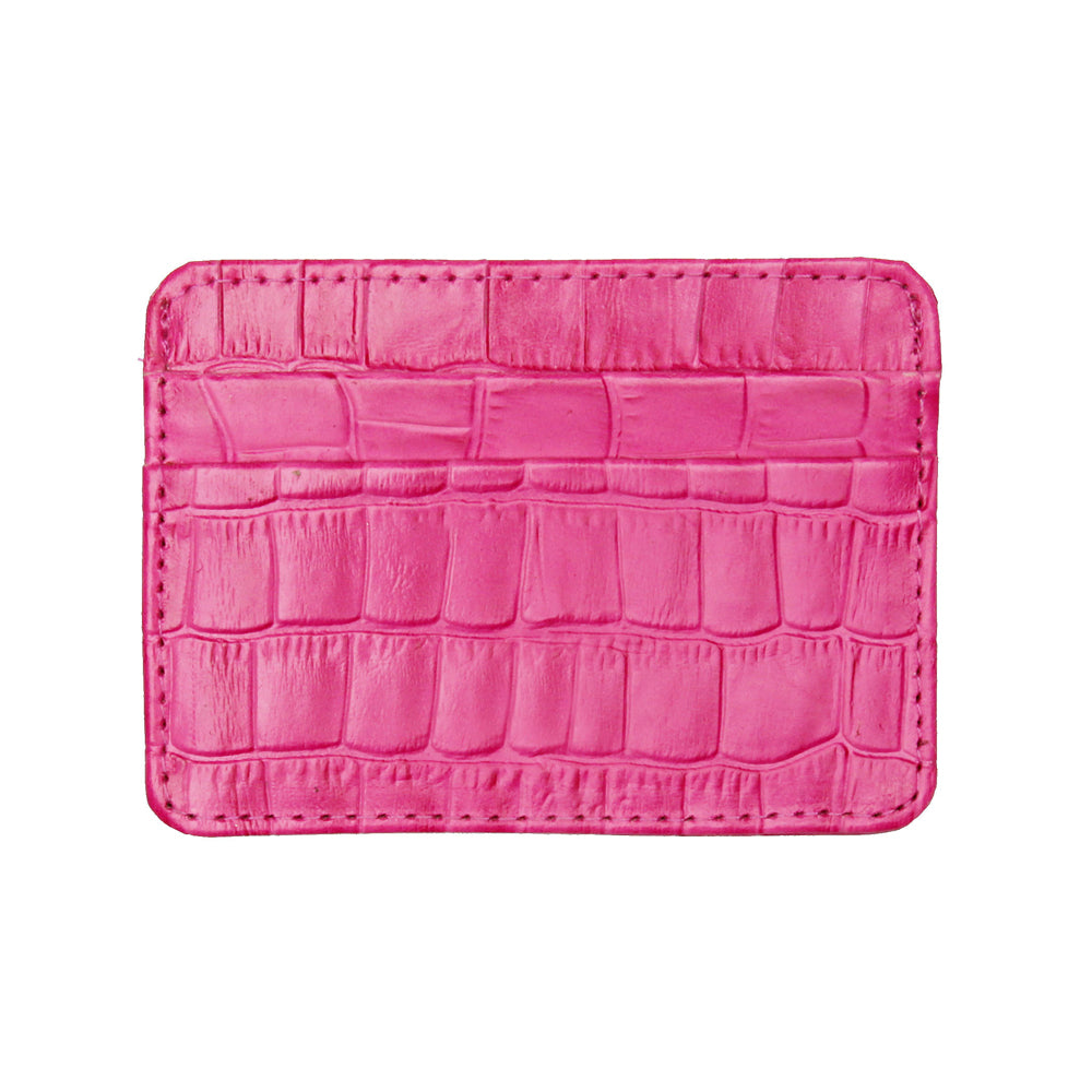 Porta Cartão Duplo Couro Croco Pink