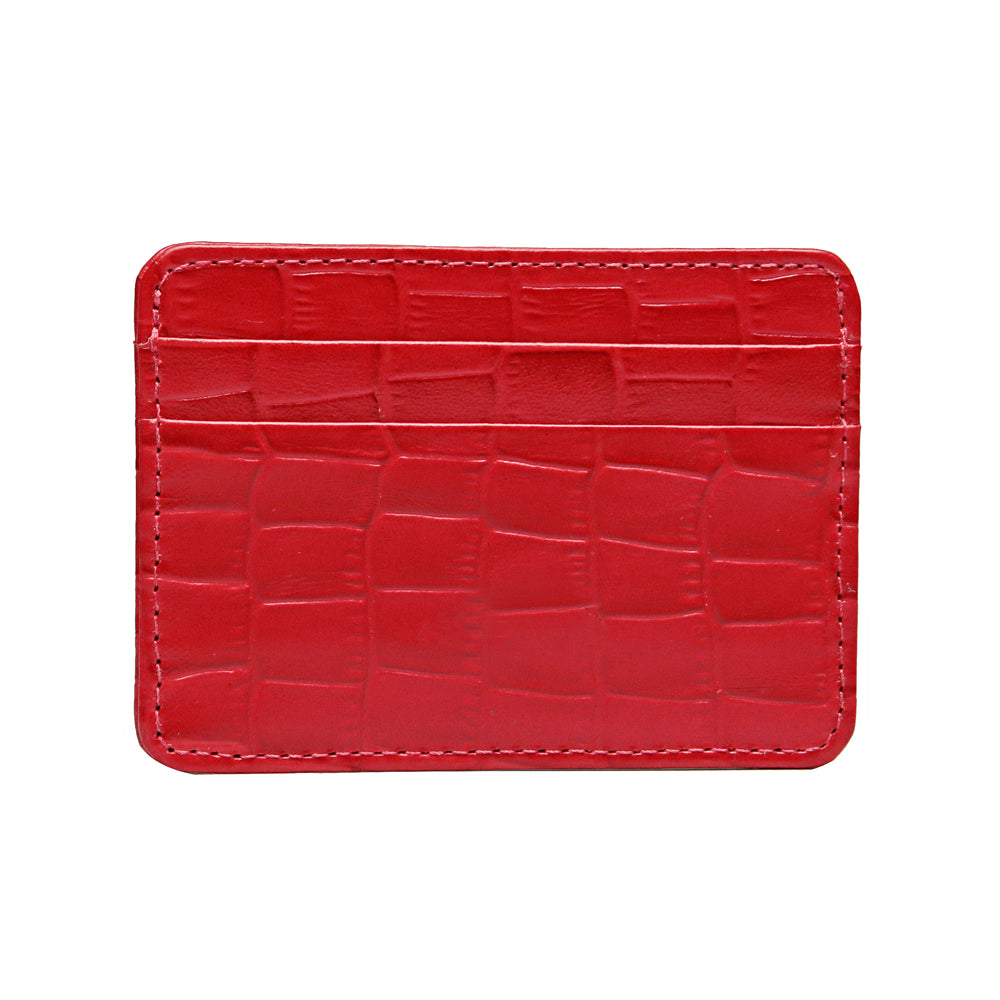 Porta Cartão Duplo Couro Croco Vermelho