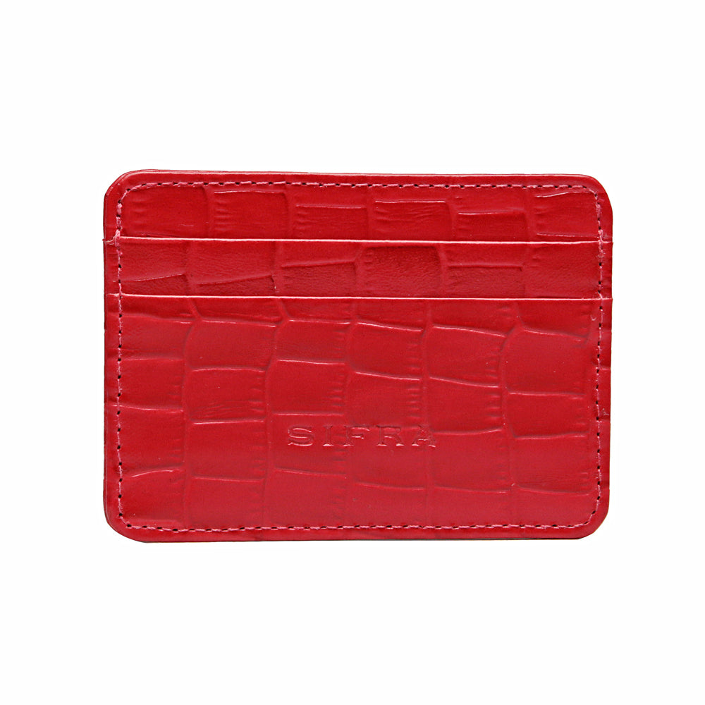 Porta Cartão Duplo Couro Croco Vermelho