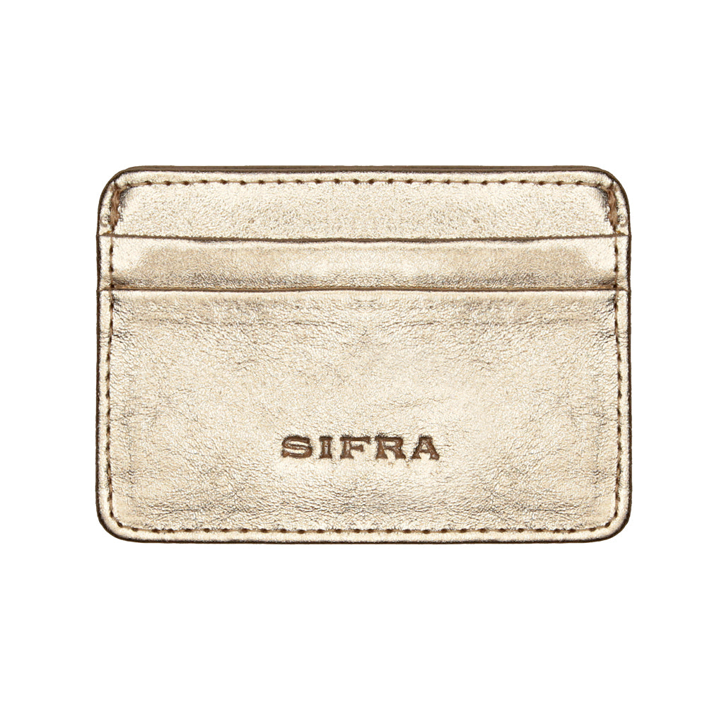 Porta Cartão Duplo Couro Ouro