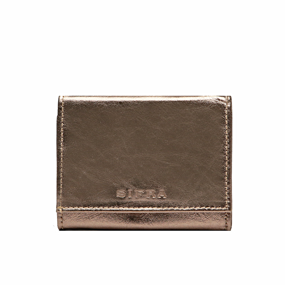 Mini Porta Cartão Feminino Couro Ouro Velho
