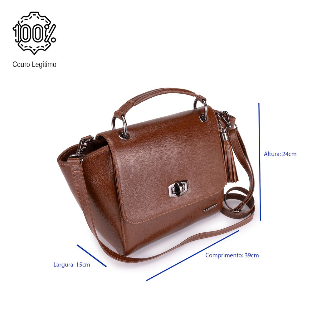 Bolsa de Mão Estruturada Couro Marrom Onix Cloe