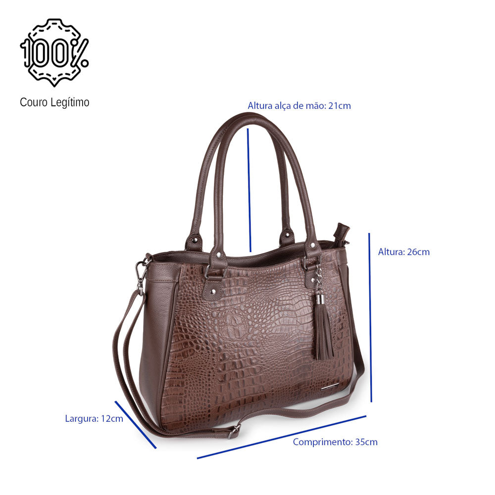 Bolsa Sacola Com Zíper Couro Marrom Ônix Madison