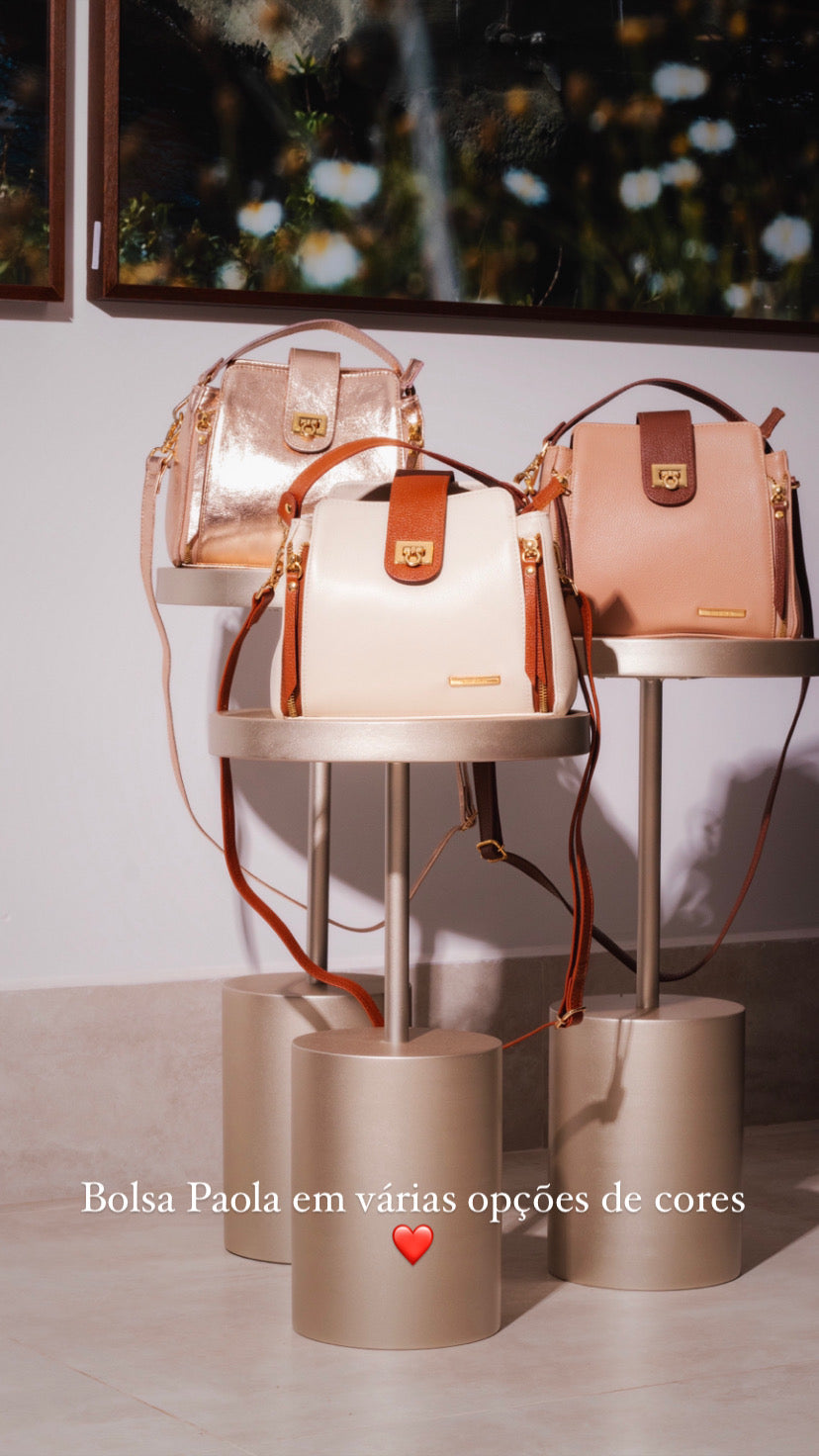 Bolsa Mão Pequena Couro Off White Terracota Paola