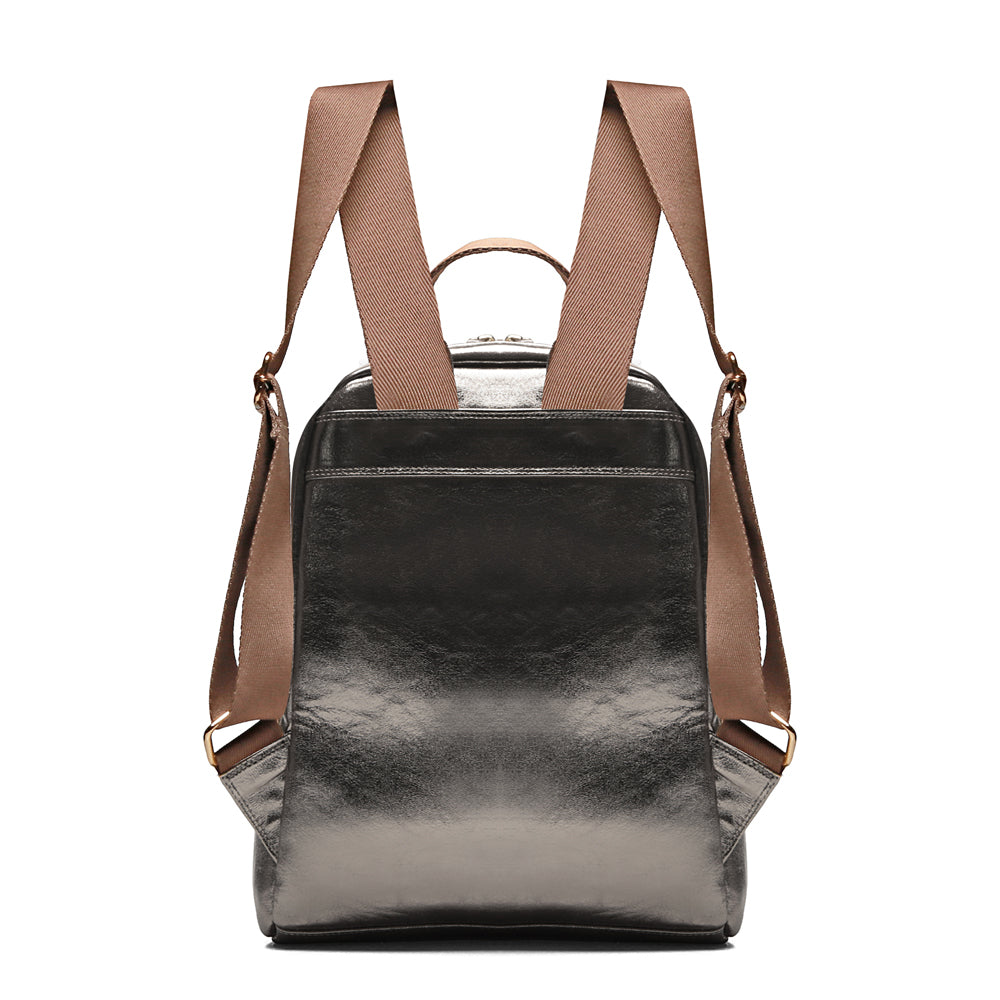 Mochila Feminina De Couro Média Inox Amy