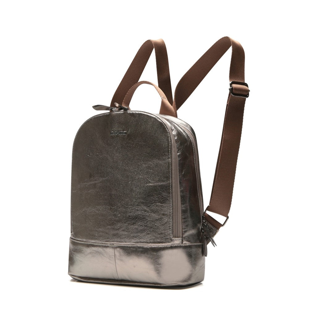 Mochila Feminina De Couro Média Inox Amy