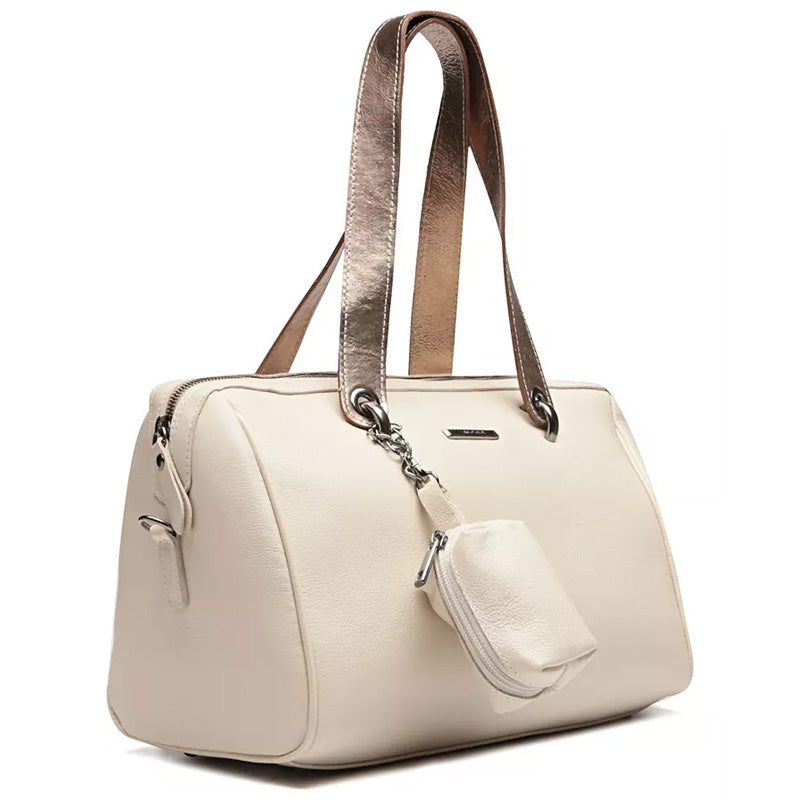 Bolsa Feminina de Ombro Couro Off White Bianca