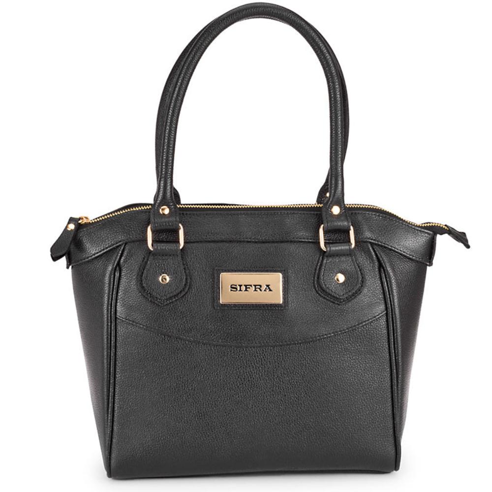 Bolsa Feminina de Ombro Média Couro Preto Leni