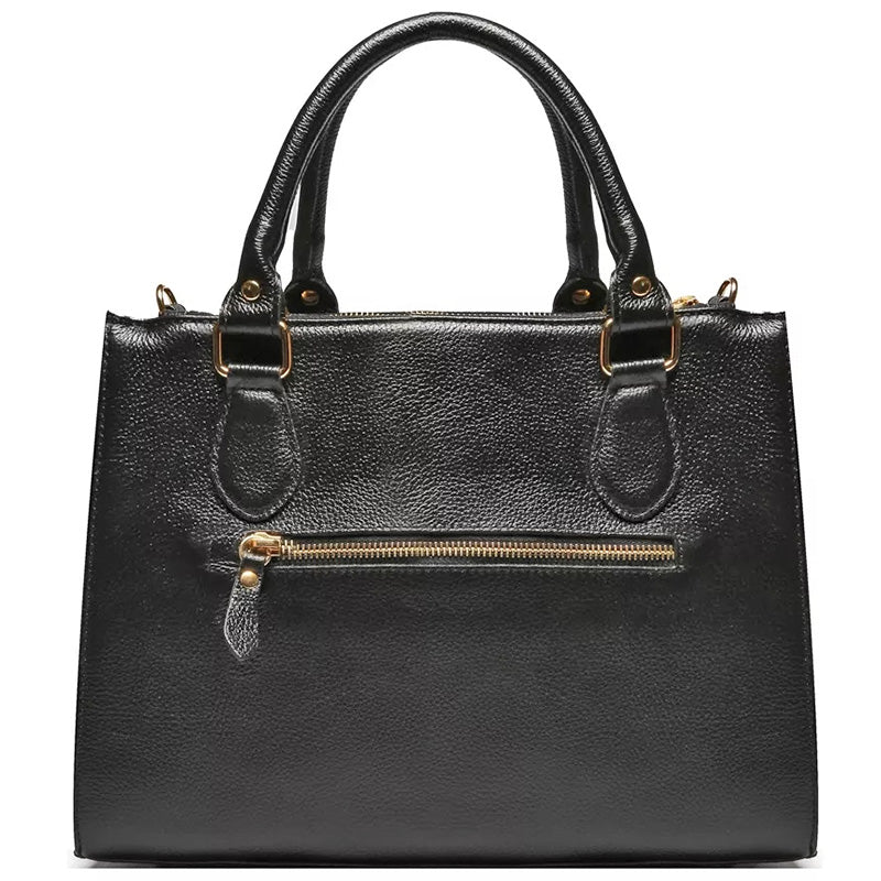 Bolsa Transversal Tote Couro Preta Média Ouro Marisa