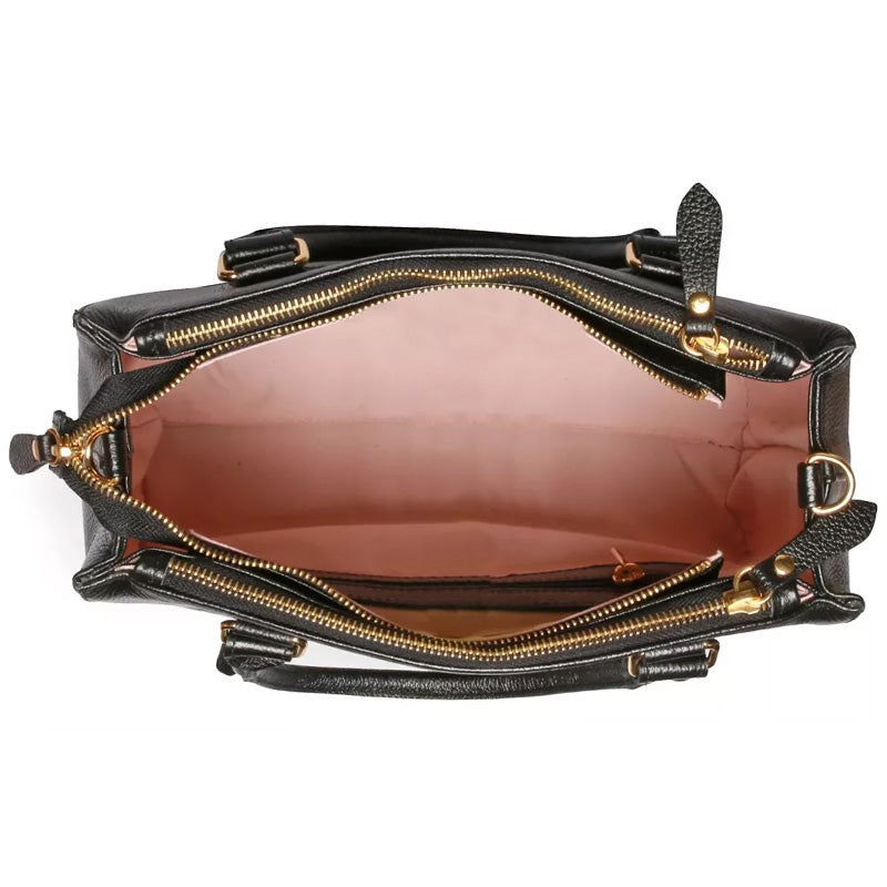 Bolsa Transversal Tote Couro Preta Média Ouro Marisa