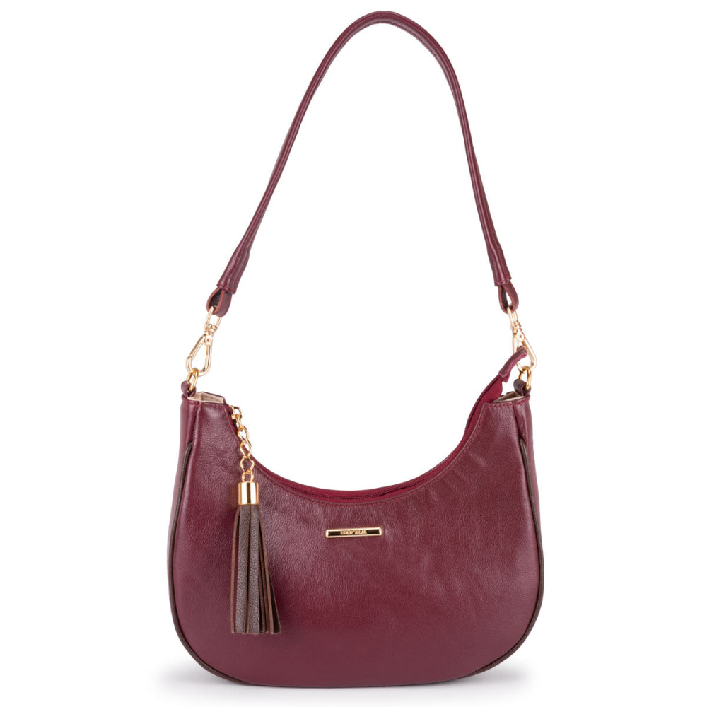Bolsa Baguete Média Couro Bordo Lorena