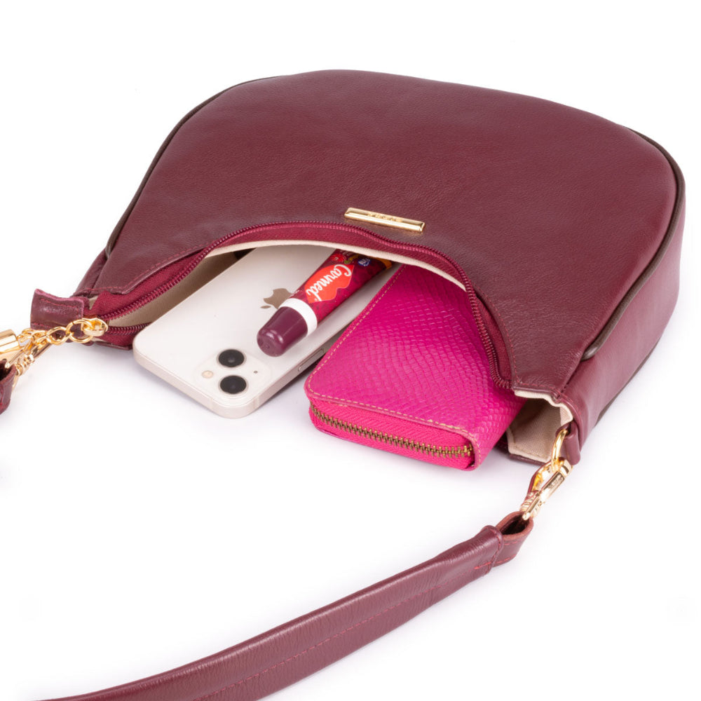 Bolsa Baguete Média Couro Bordo Lorena