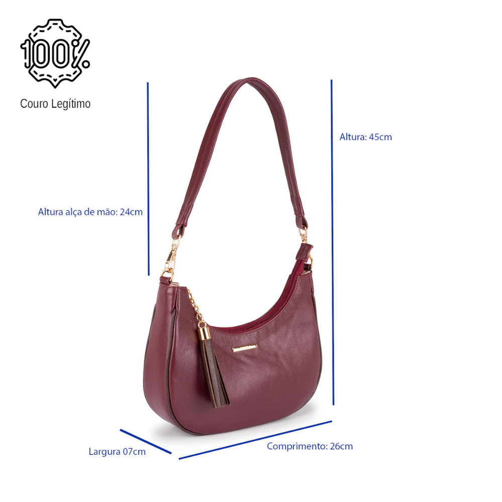 Bolsa Baguete Média Couro Bordo Lorena