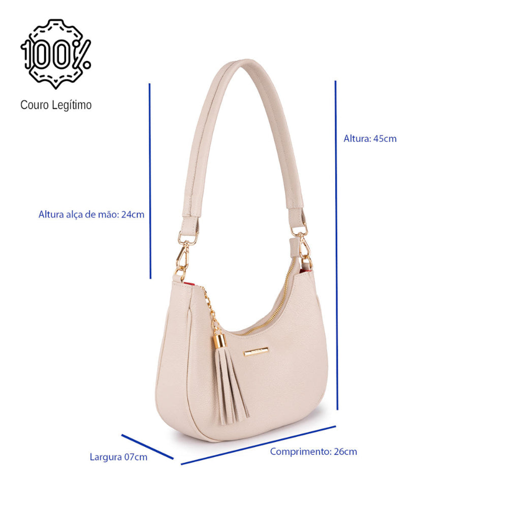 Bolsa Baguete Média Couro Off White Lorena