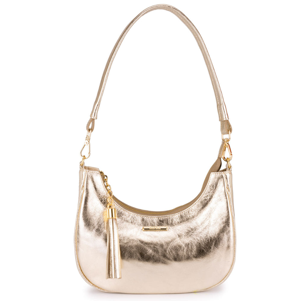 Bolsa Baguete Média Couro Ouro Lorena