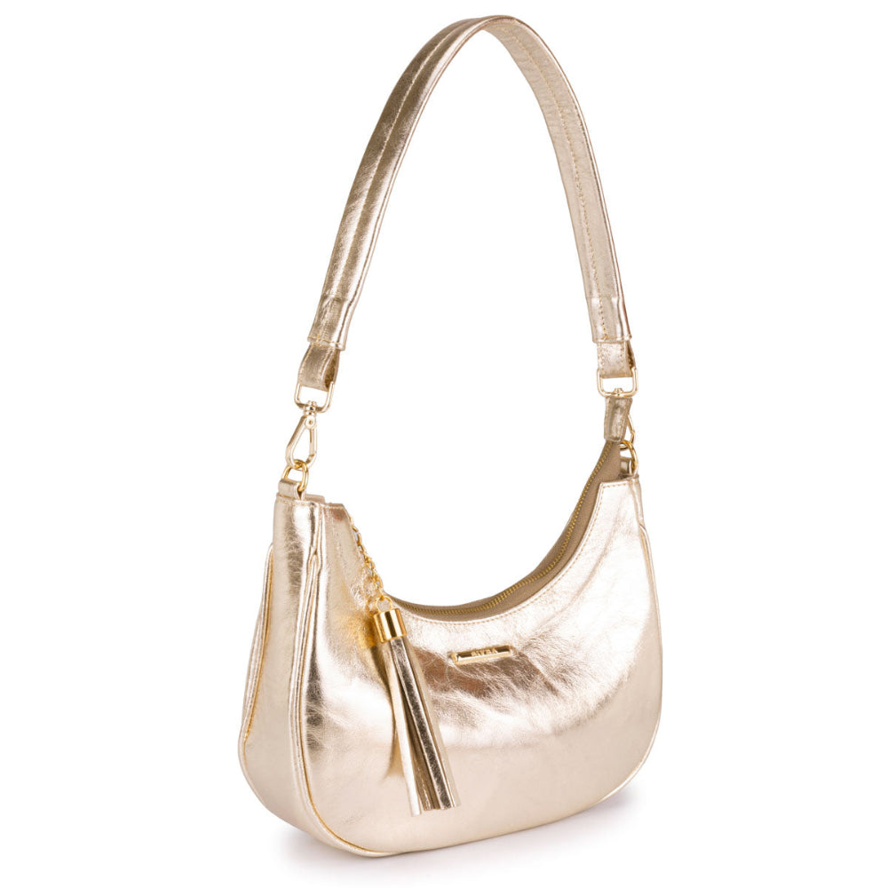 Bolsa Baguete Média Couro Ouro Lorena