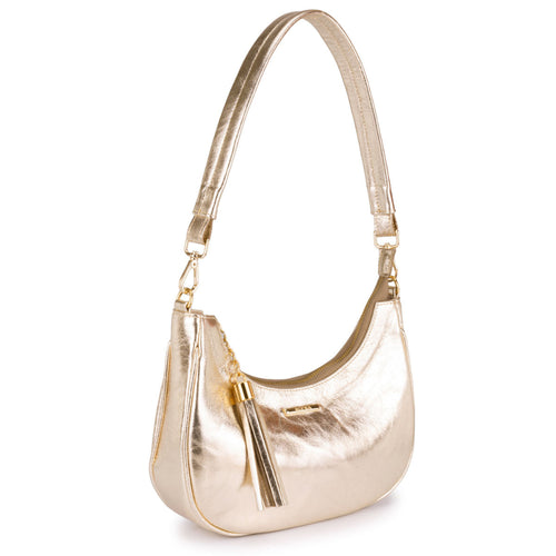 Bolsa Baguete Média Couro Ouro Lorena