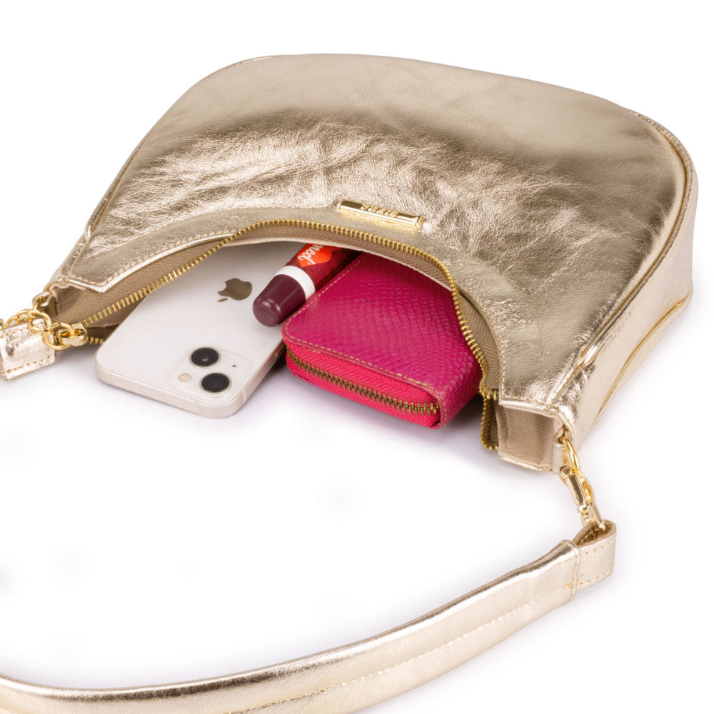 Bolsa Baguete Média Couro Ouro Lorena