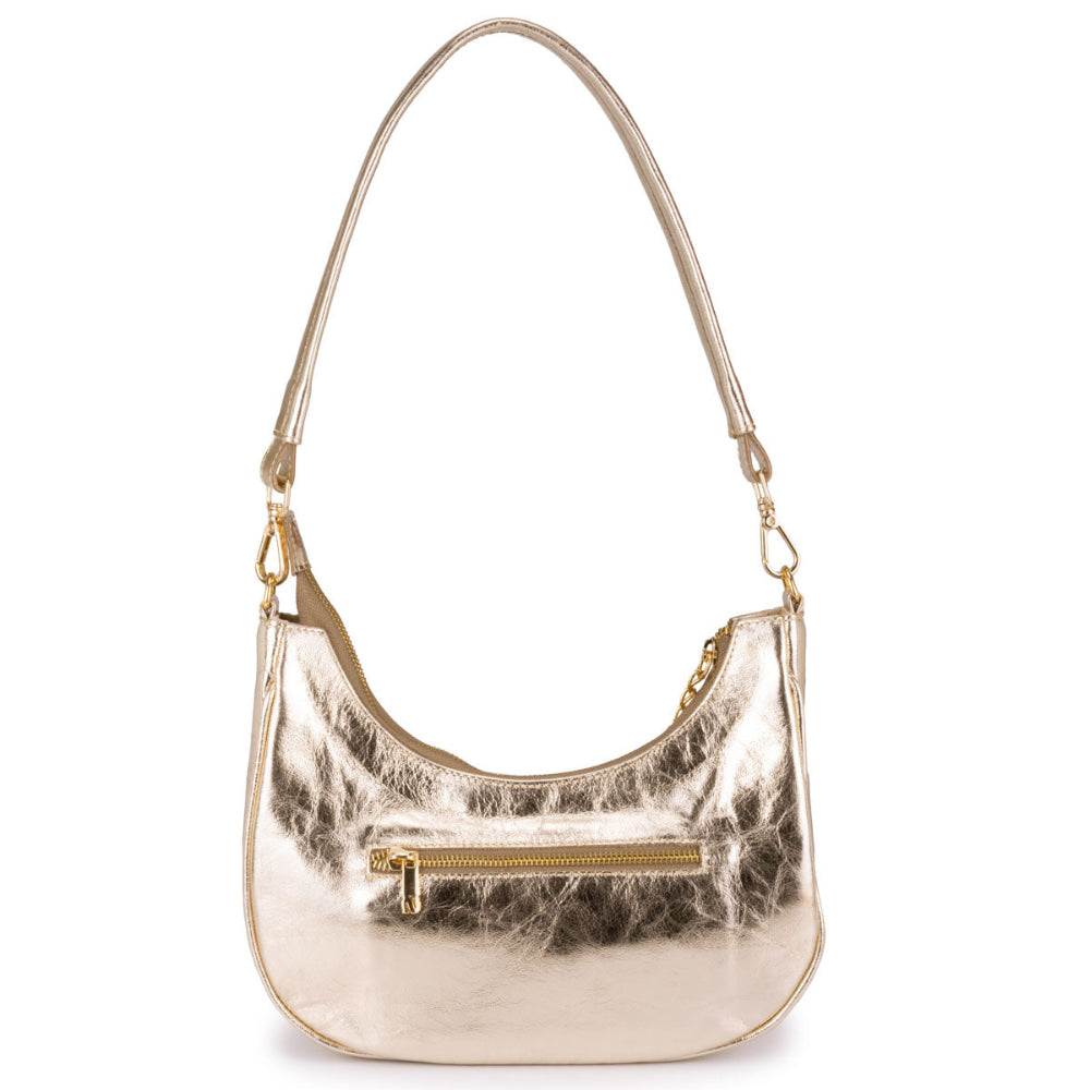 Bolsa Baguete Média Couro Ouro Lorena
