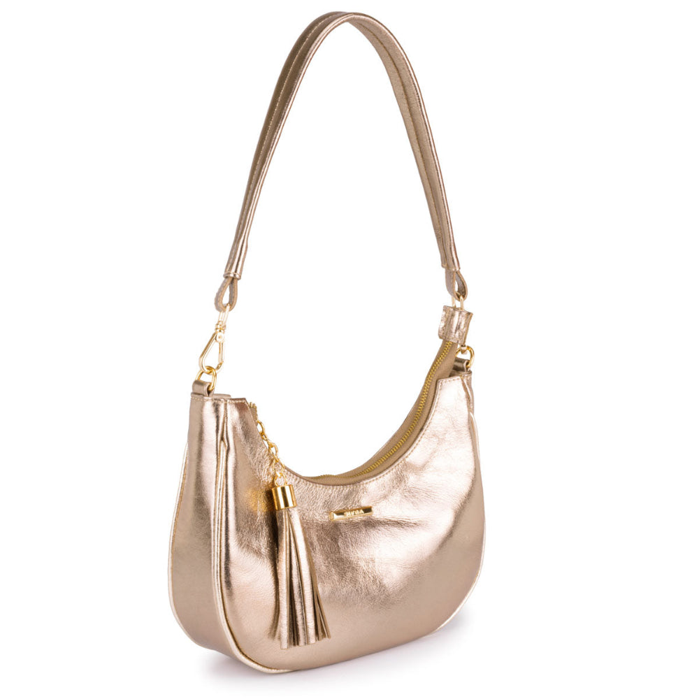 Bolsa Baguete Média Couro Ouro Velho Lorena