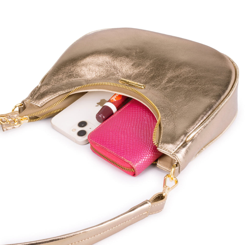 Bolsa Baguete Média Couro Ouro Velho Lorena