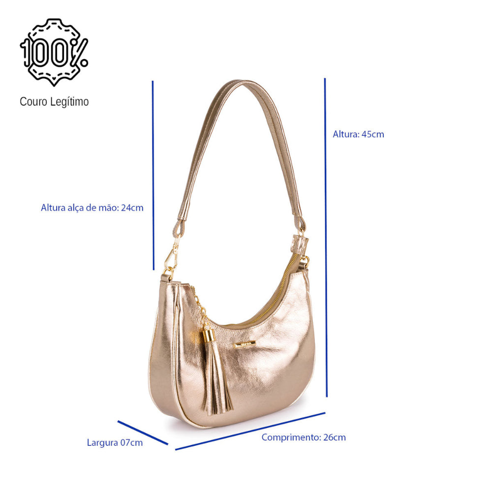Bolsa Baguete Média Couro Ouro Velho Lorena