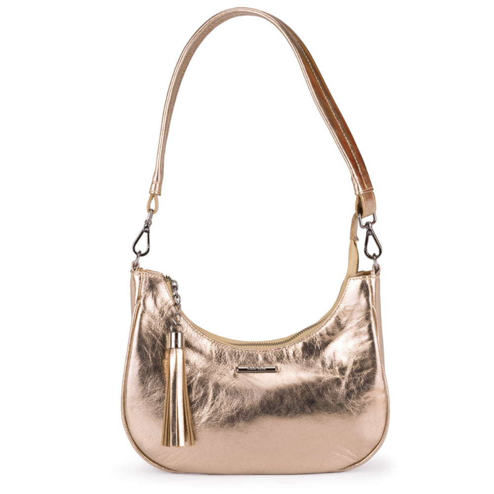 Bolsa Baguete Média Couro Ouro Velho Onix Lorena