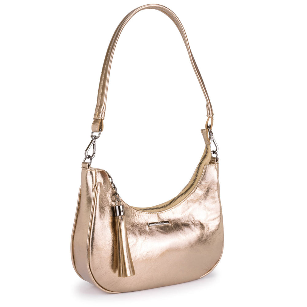 Bolsa Baguete Média Couro Ouro Velho Onix Lorena