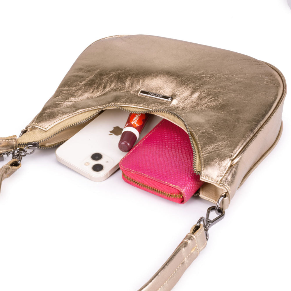 Bolsa Baguete Média Couro Ouro Velho Onix Lorena