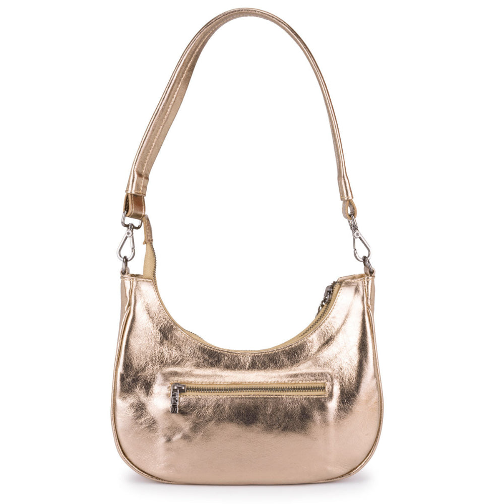 Bolsa Baguete Média Couro Ouro Velho Onix Lorena