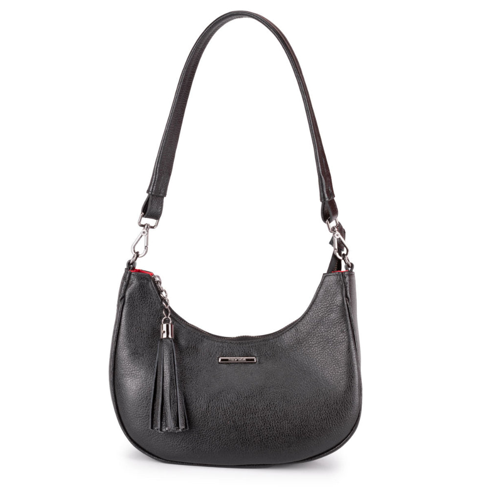 Bolsa Baguete Média Couro Preta Lorena