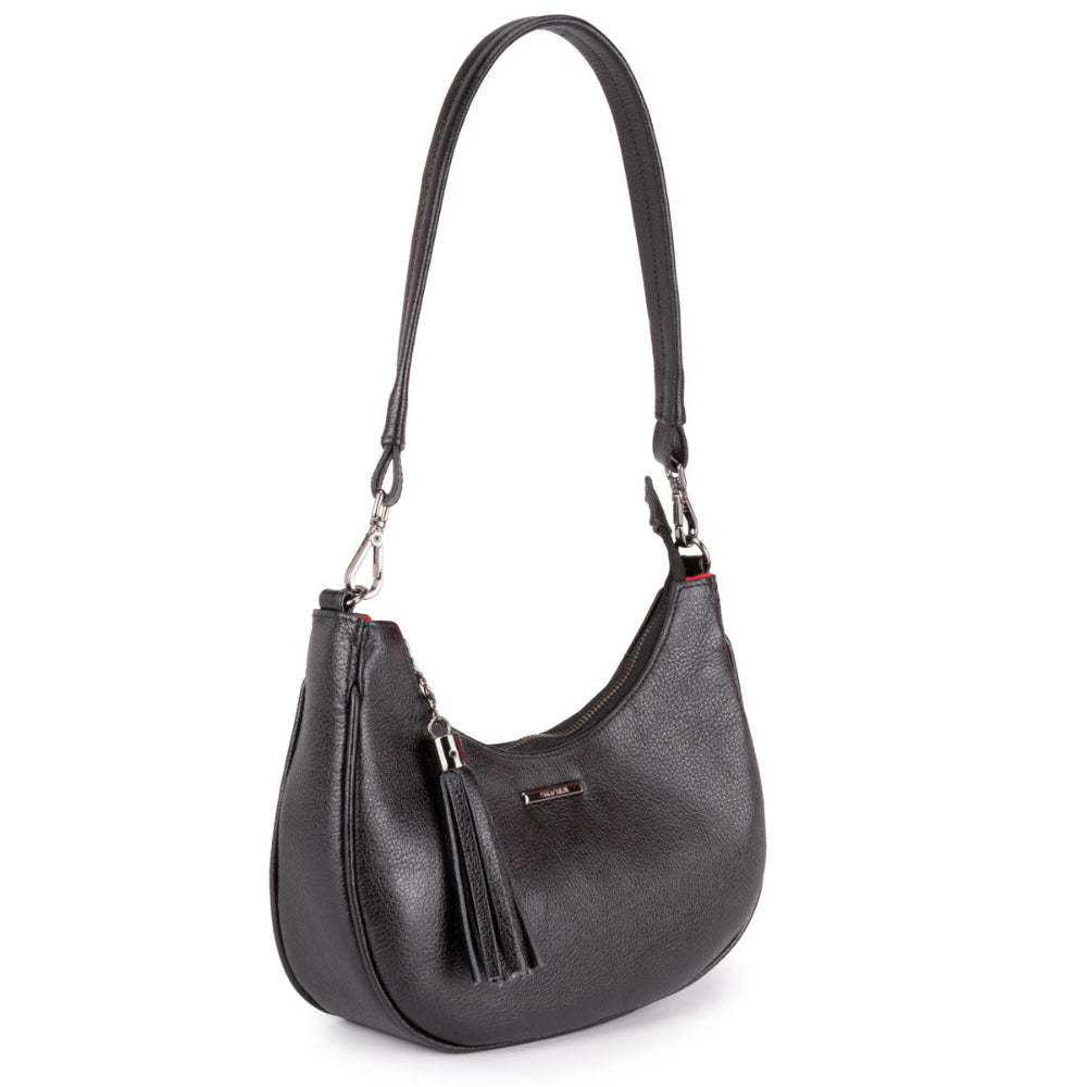 Bolsa Baguete Média Couro Preta Lorena