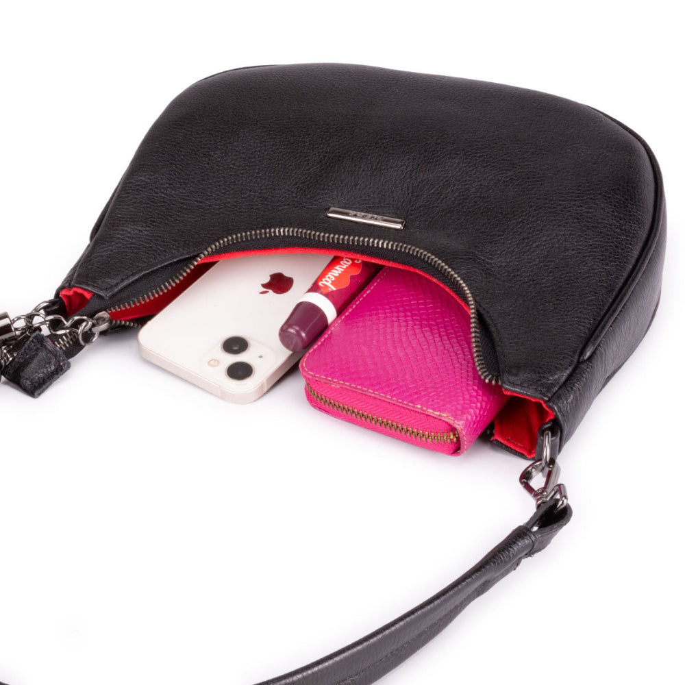 Bolsa Baguete Média Couro Preta Lorena