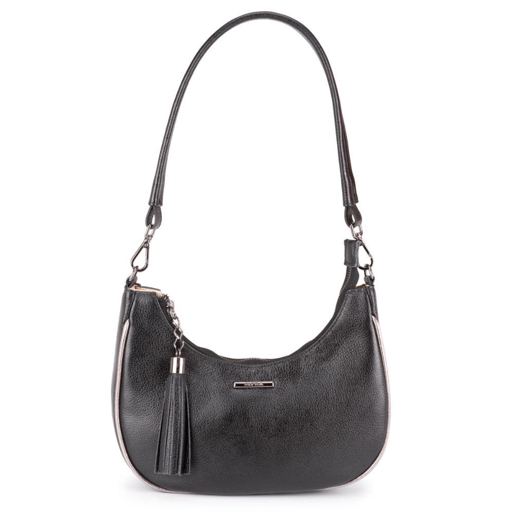 Bolsa Baguete Média Couro Preta Onix Lorena